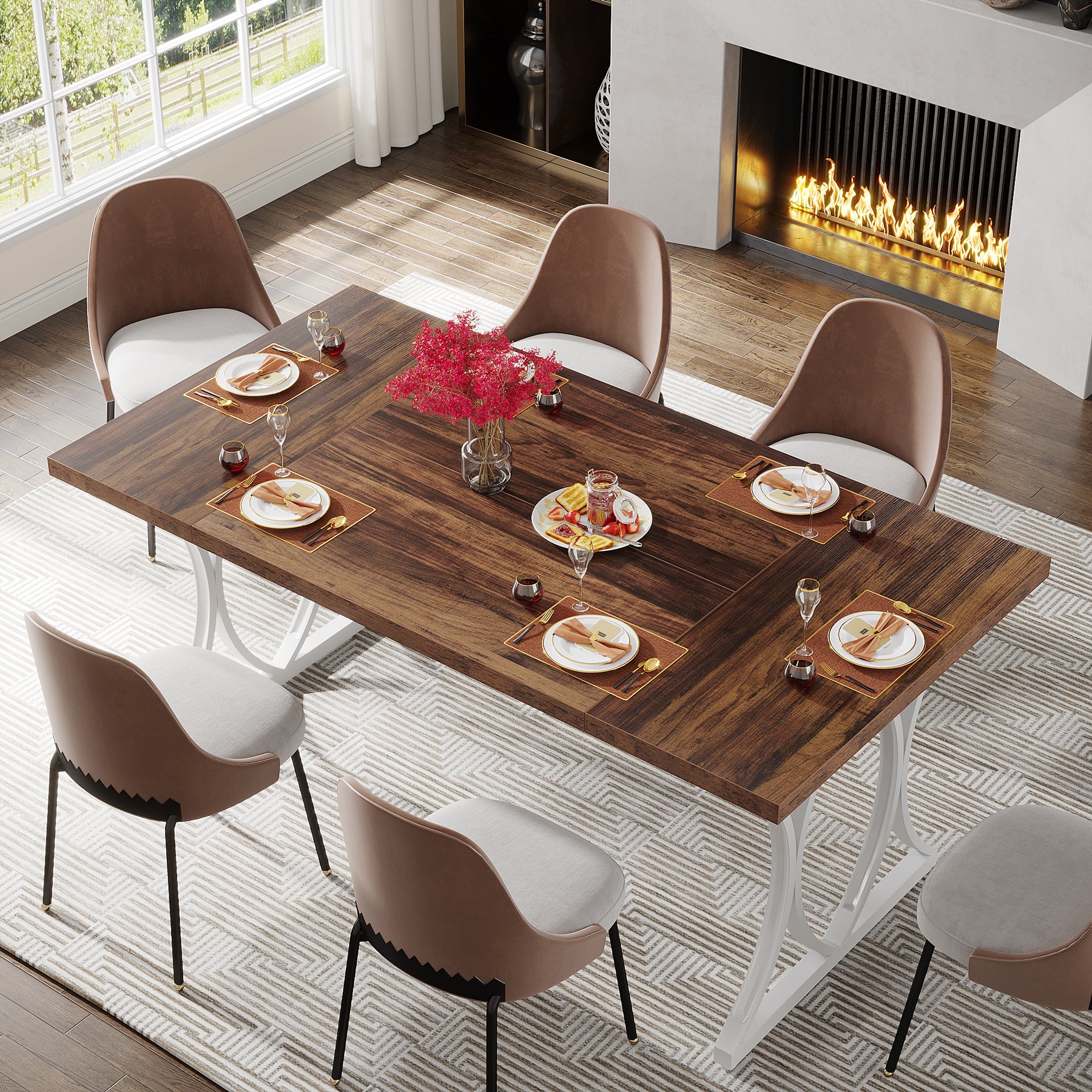 63" Dining Table Farmhous Kitchen Table